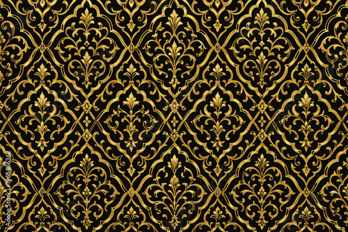 Luxury Gold Arabesque Seamless Pattern on Black