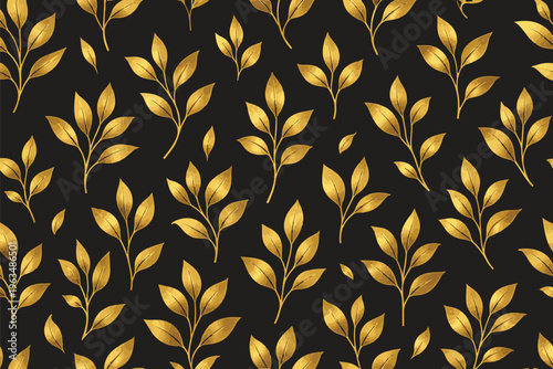 Minimal Luxury Gold Leaf Seamless Pattern on Black