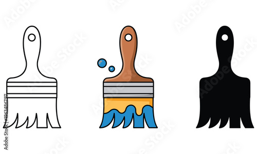 Vector graphic illustration of paint brushes in different styles and colors for artistic and design use