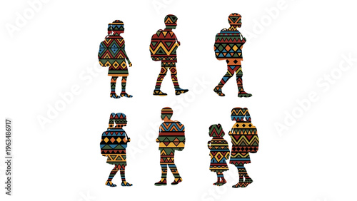 Journey of Learners: A captivating visual showcases a collection of students, each adorned in intricate patterns, embarking on their educational journey with backpacks.
