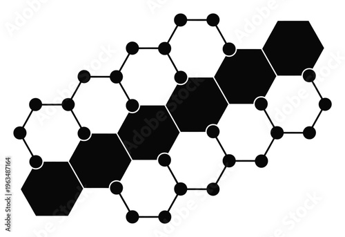 Abstract Hexagonal Pattern with Black and White Cells and Connecting Dots