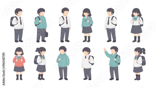 Students in Education: A collection of school students is standing, some are holding bags and books, representing the spirit of education.