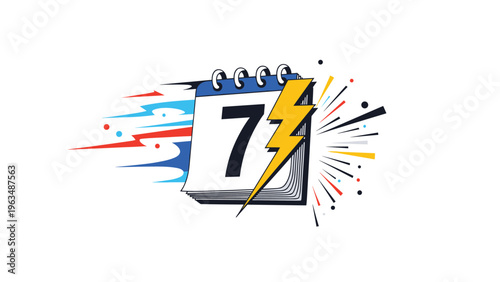 Fast seven-day delivery or quick weekly deadline concept featuring calendar with high speed lightning bolt icon.