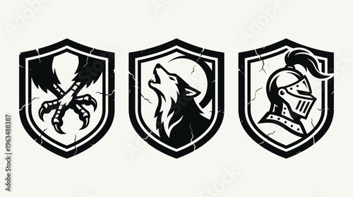 Black and white shield crests icons.