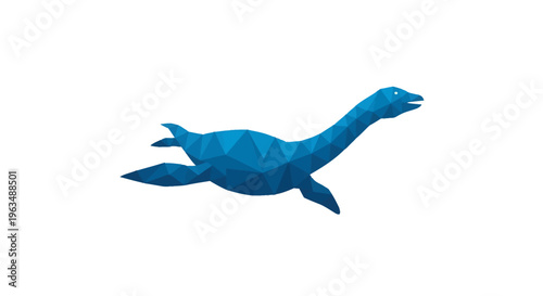 Blue plastic dinosaur toy swims.