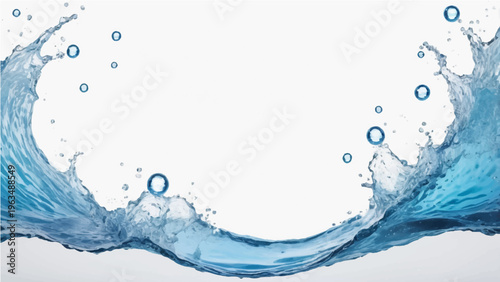 The dynamic power and beauty of water in motion, captured in a splash with droplets of air. Emphasizing the freshness and purity of this essential element.
