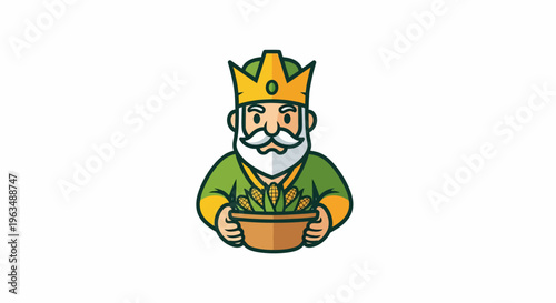 Cartoon King Holding Potted Plant.