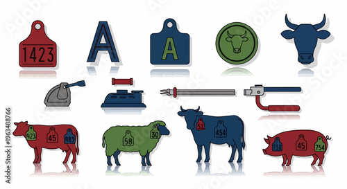 Cattle branding tools and livestock icons.