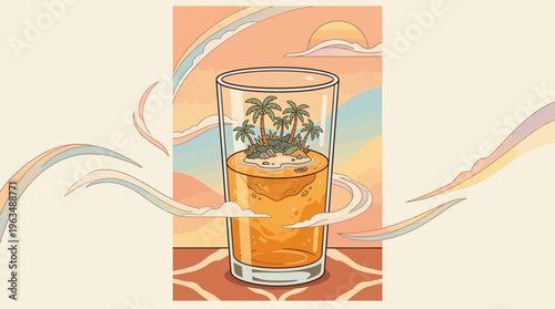 Cold refreshing cocktail drink with umbrella.