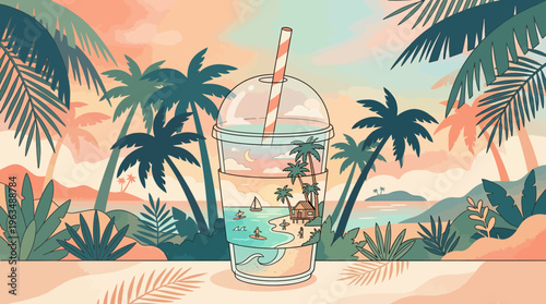 Cold drink with straw and ice.