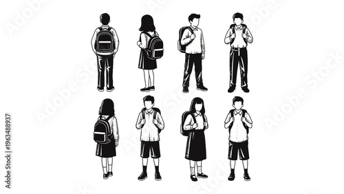 Backpack ready Students: A diverse array of students, each bearing a backpack and embodying the eagerness for learning. The scene encapsulates the journey, representing education, unity, and growth.