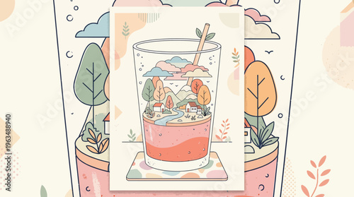 Colorful Cocktail Drink with Ice Cubes.