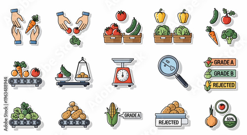 Colorful cartoon vegetable icons set.