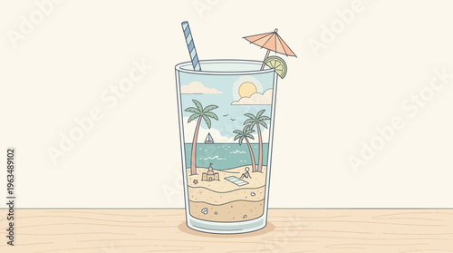 Colorful Tropical Drink with Umbrella.