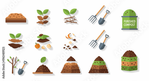 Compost heap with gardening tools.