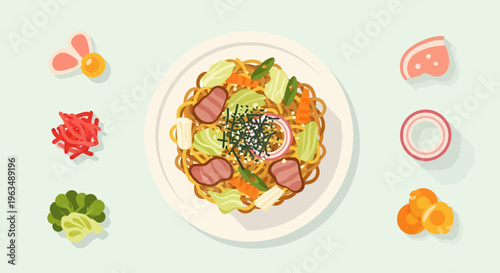 Delicious plate of pasta with vegetables.