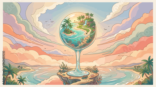 Earth in a wine glass illustration.