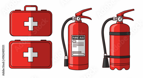 Fire extinguisher and first aid kit.
