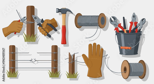 Fence repair tools and materials.