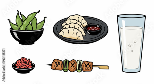 Food and drink still life arrangement.