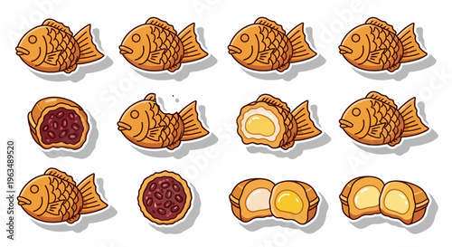 Golden fish shaped cookies with filling.