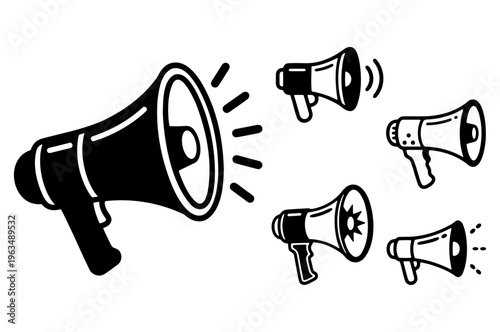 Megaphone and bullhorn collection for advertising shouting and loud information