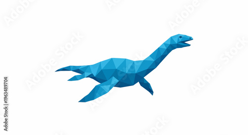 Large Blue Dinosaur Swimming Water.