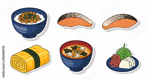 Japanese sushi and noodle dishes food.