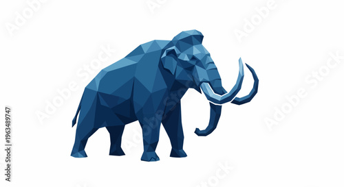 Large blue mammoth with tusks standing.