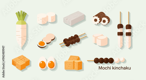 Mochi food ingredients and sweets.