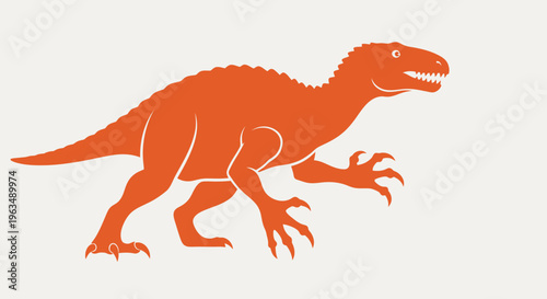 Orange dinosaur standing on ground.