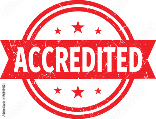 ACCREDITED circle red rubber stamp text