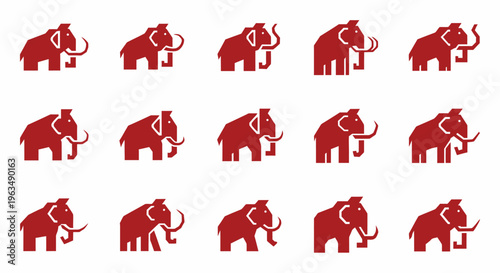 Red Elephant Silhouette Icon Set.