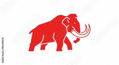 Red Mammoth Silhouette Walking Forward.
