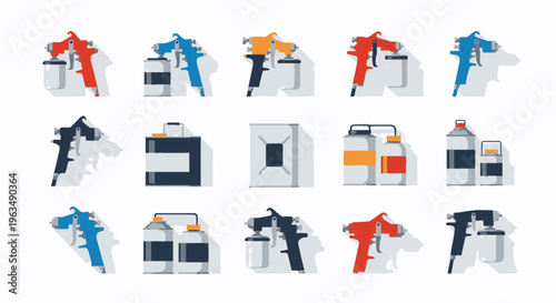 Spray paint cans with various nozzles.