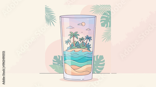 Tropical island design on glass.