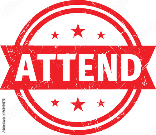 ATTEND circle red rubber stamp text