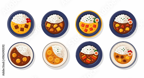 Variety of Asian style rice bowls.