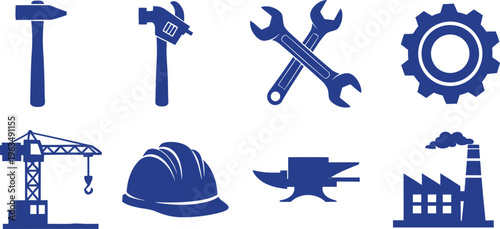 An industrial silhouette icons set including construction and manufacturing symbols