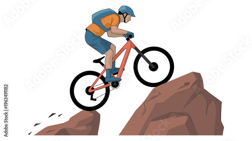 Mountain biker riding over rocky terrain
