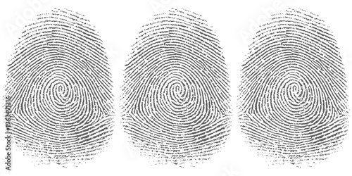 Set of three black fingerprint icons with whorl patterns on white background for biometric security