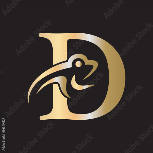 Initial Frog Logo combine with letter D vector template