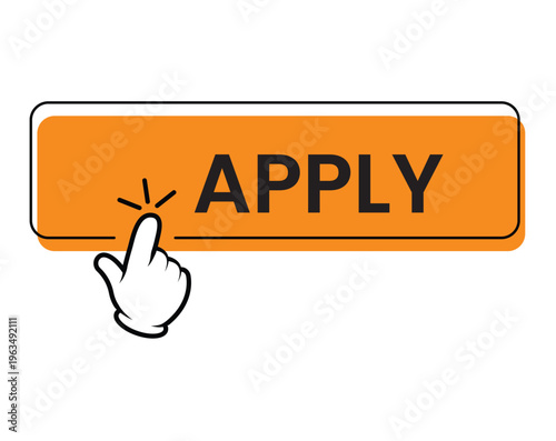 Apply Now Web Button Interface: Orange Gradient Recruitment Banner with Hand Cursor Click Action for Jobs and Hiring Portals