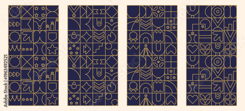 Appreciation story mosaic pattern with work day trophy for line outline employee.