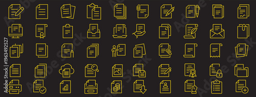 Documents, files, paperwork, checklist and reports icons. Thin line editable stroke vector icon illustrations