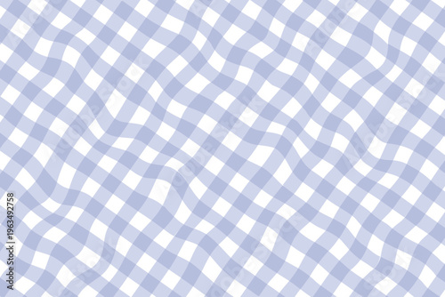Blue gingham fabric pattern with soft wavy distortion effect. Classic checkered textile background for clean modern design. Subtle picnic style backdrop ideal for template, branding, or presentation u