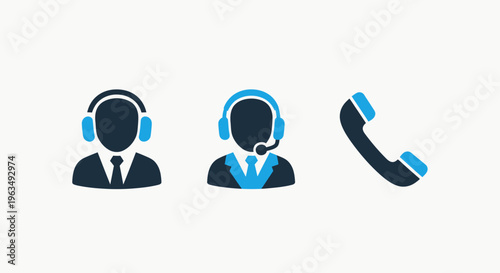 Customer service, support agent, and telecommunication icons for contact center and helpdesk operations