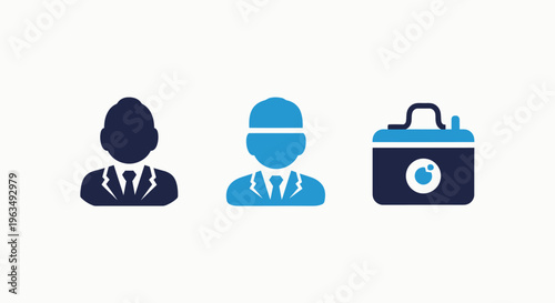 Professional business people and corporate briefcase icons for executive and career concepts in modern enterprise