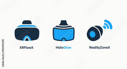 Virtual reality and augmented reality headset icons representing metaverse, extended reality, and immersive gaming technology systems