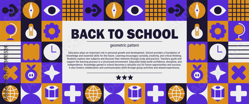 Education mosaic back illustration and geometric pattern school with geometry icon kid.